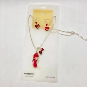 Icon Collection Red Flip-Flop Heart Pendant Necklace &‎ Dangle Earrings Set